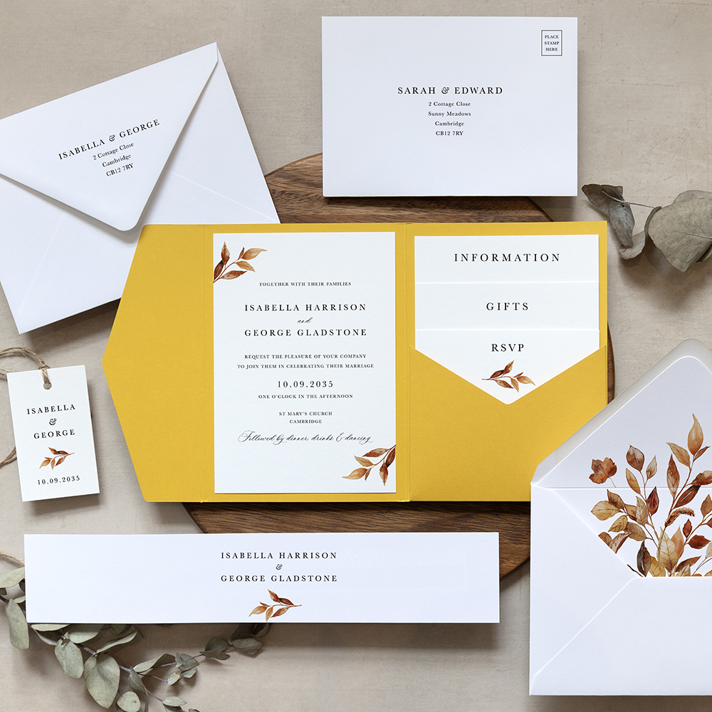 'Autumn Garden AG14' Pocketfold Wedding Invitation