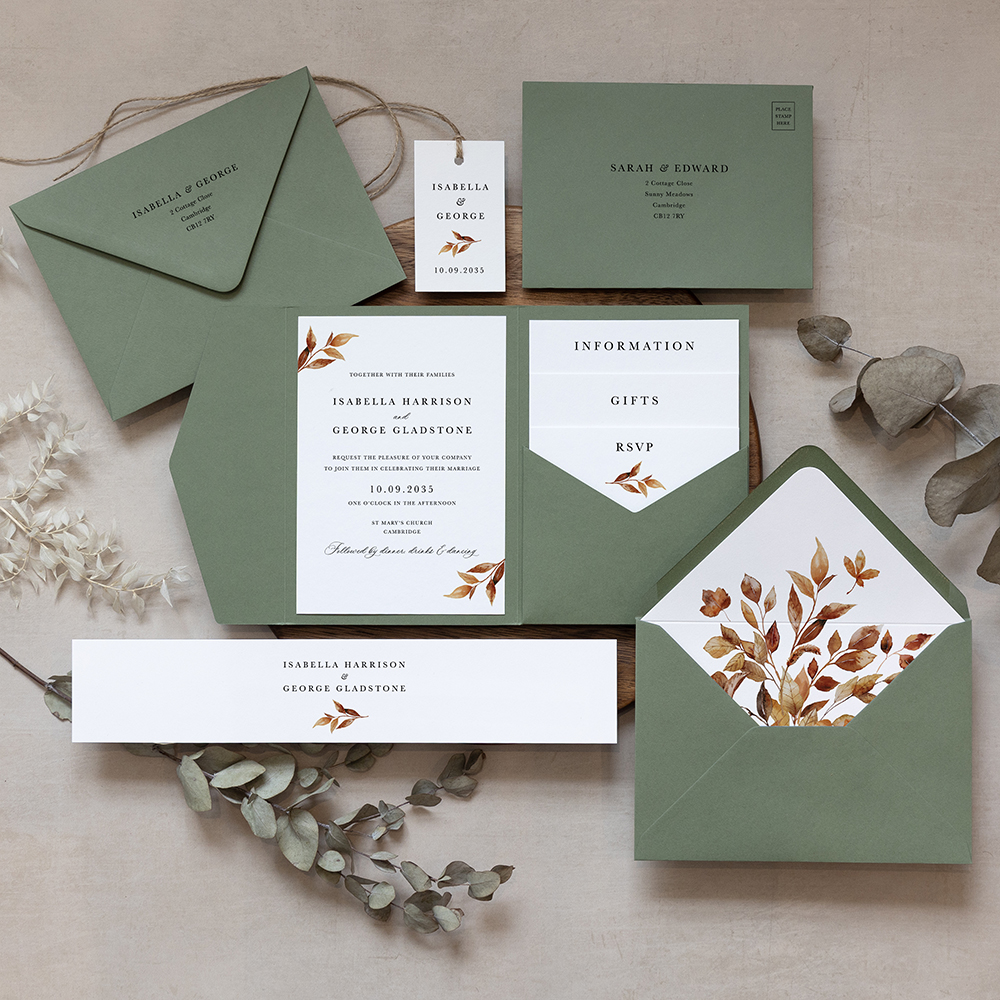 'Autumn Garden AG14' Pocketfold Wedding Invitation