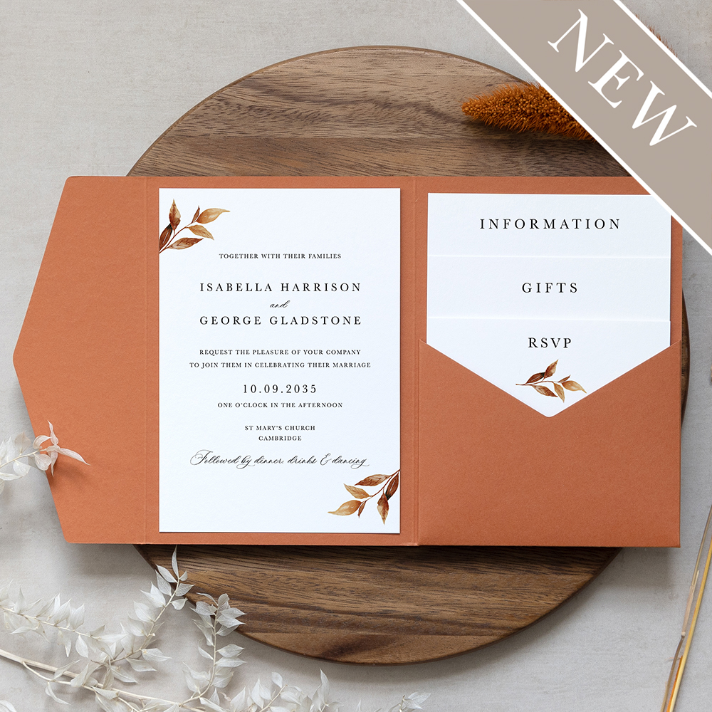 'Autumn Garden AG14' Pocketfold Wedding Invitation