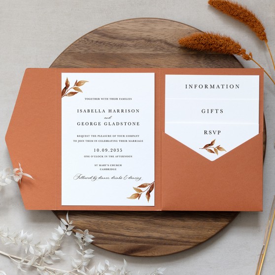 'Autumn Garden AG14' Pocketfold Wedding Invitation