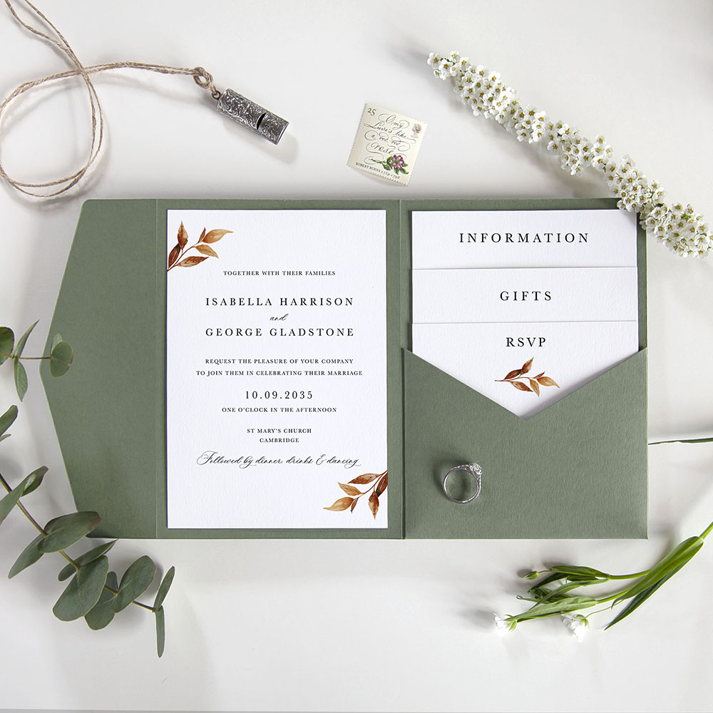 'Autumn Garden AG14' Pocketfold Wedding Invitation