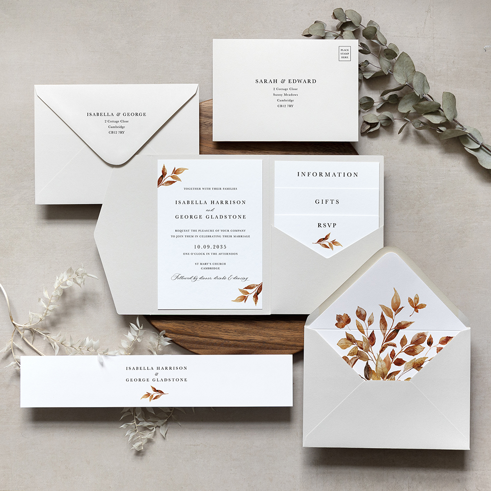 'Autumn Garden AG14' Pocketfold Wedding Invitation