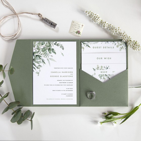 'Enchanting Eucalyptus EE01' Pocketfold Wedding Invitation