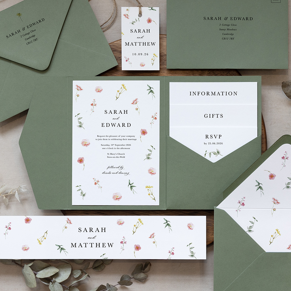 'Floral Finesse' Pocketfold Wedding Invitation