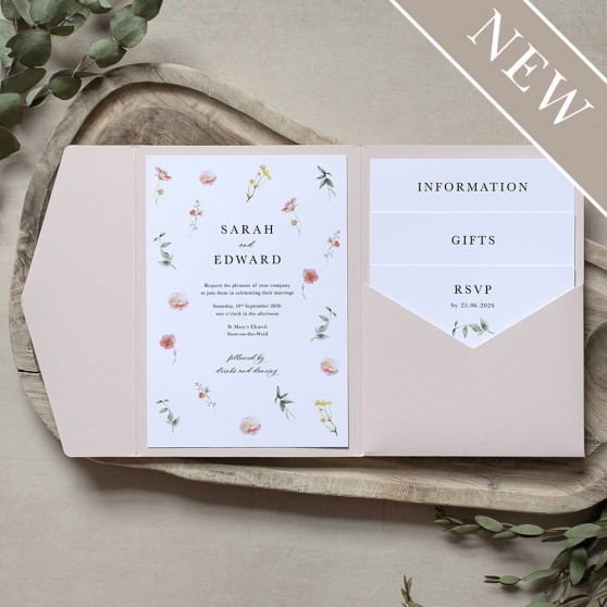 'Floral Finesse' Pocketfold Wedding Invitation