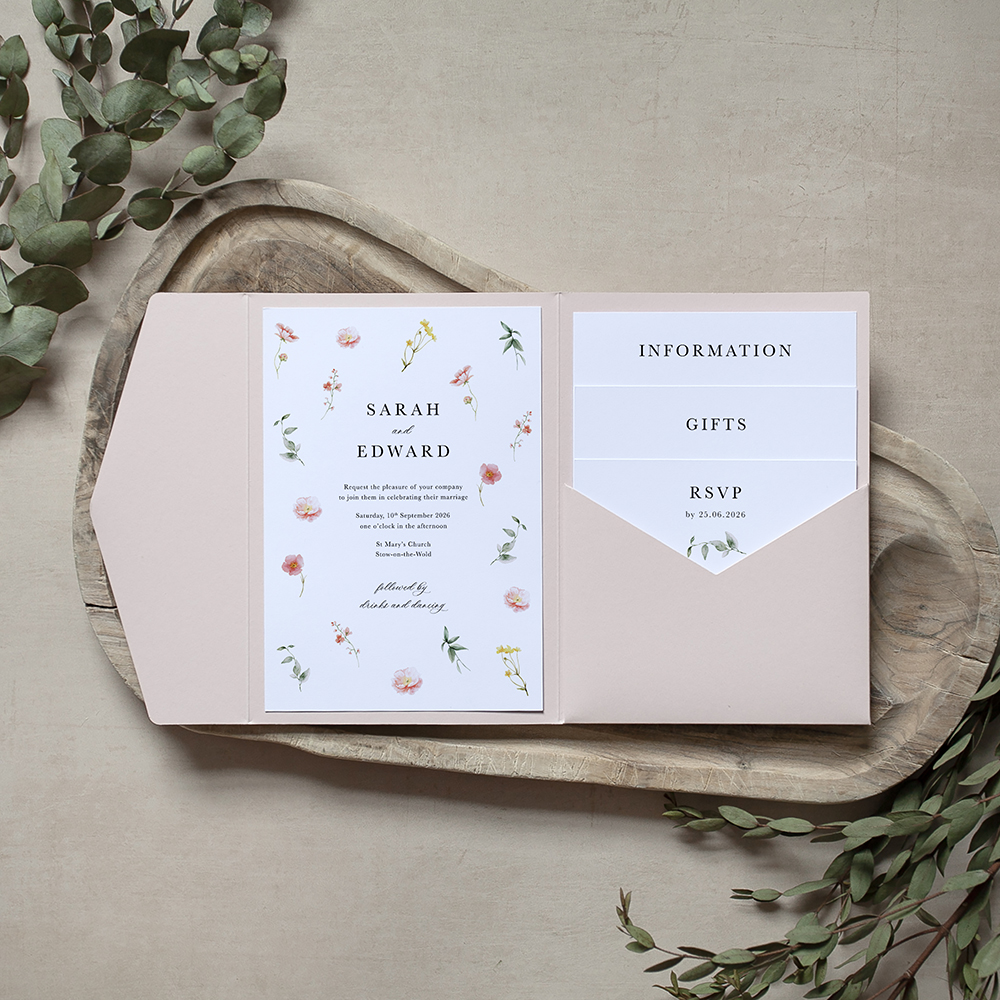 'Floral Finesse' Pocketfold Wedding Invitation Sample