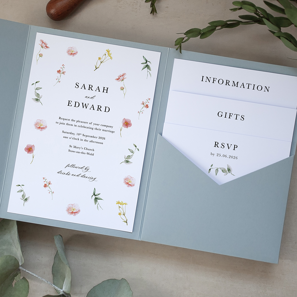 'Floral Finesse' Pocketfold Wedding Invitation Sample