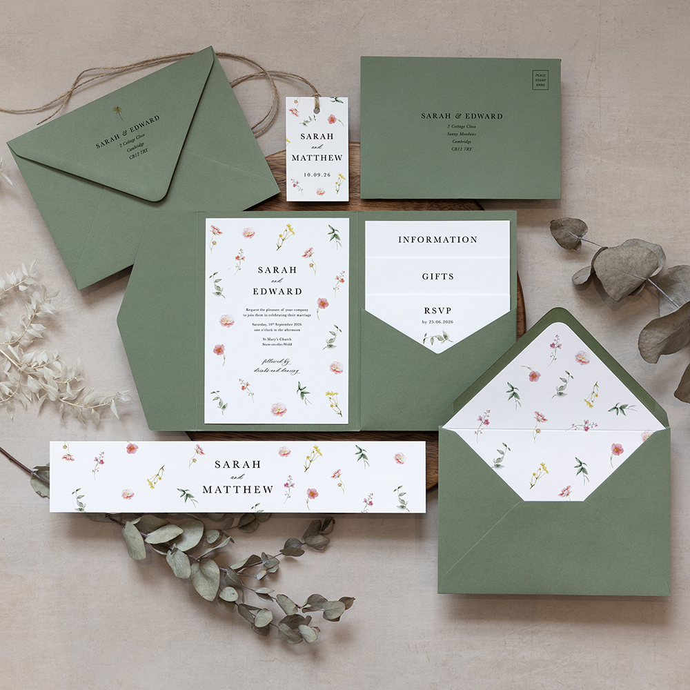 'Floral Finesse' Pocketfold Wedding Invitation Sample