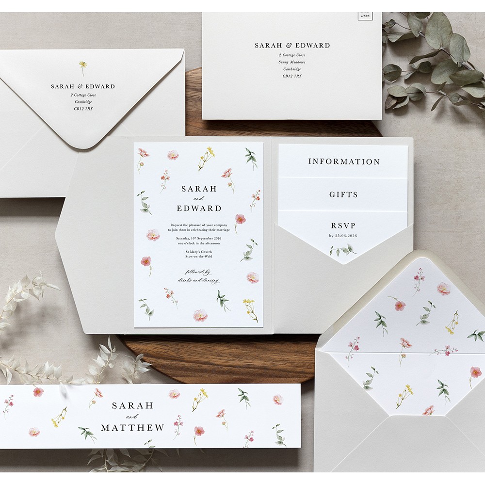 'Floral Finesse' Pocketfold Wedding Invitation Sample