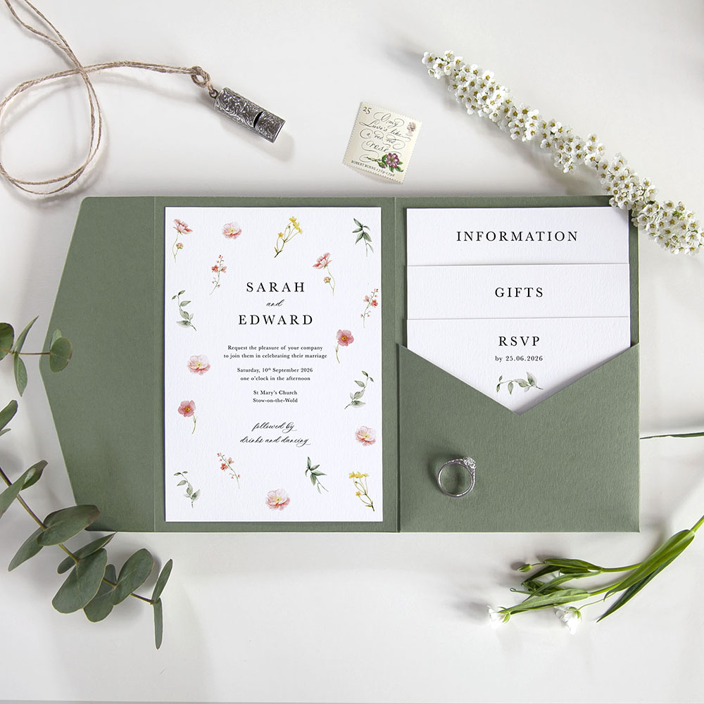 'Floral Finesse' Pocketfold Wedding Invitation