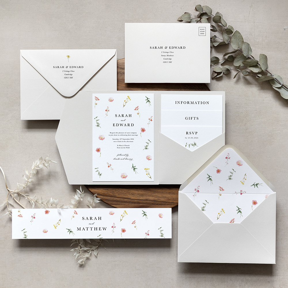 'Floral Finesse' Pocketfold Wedding Invitation