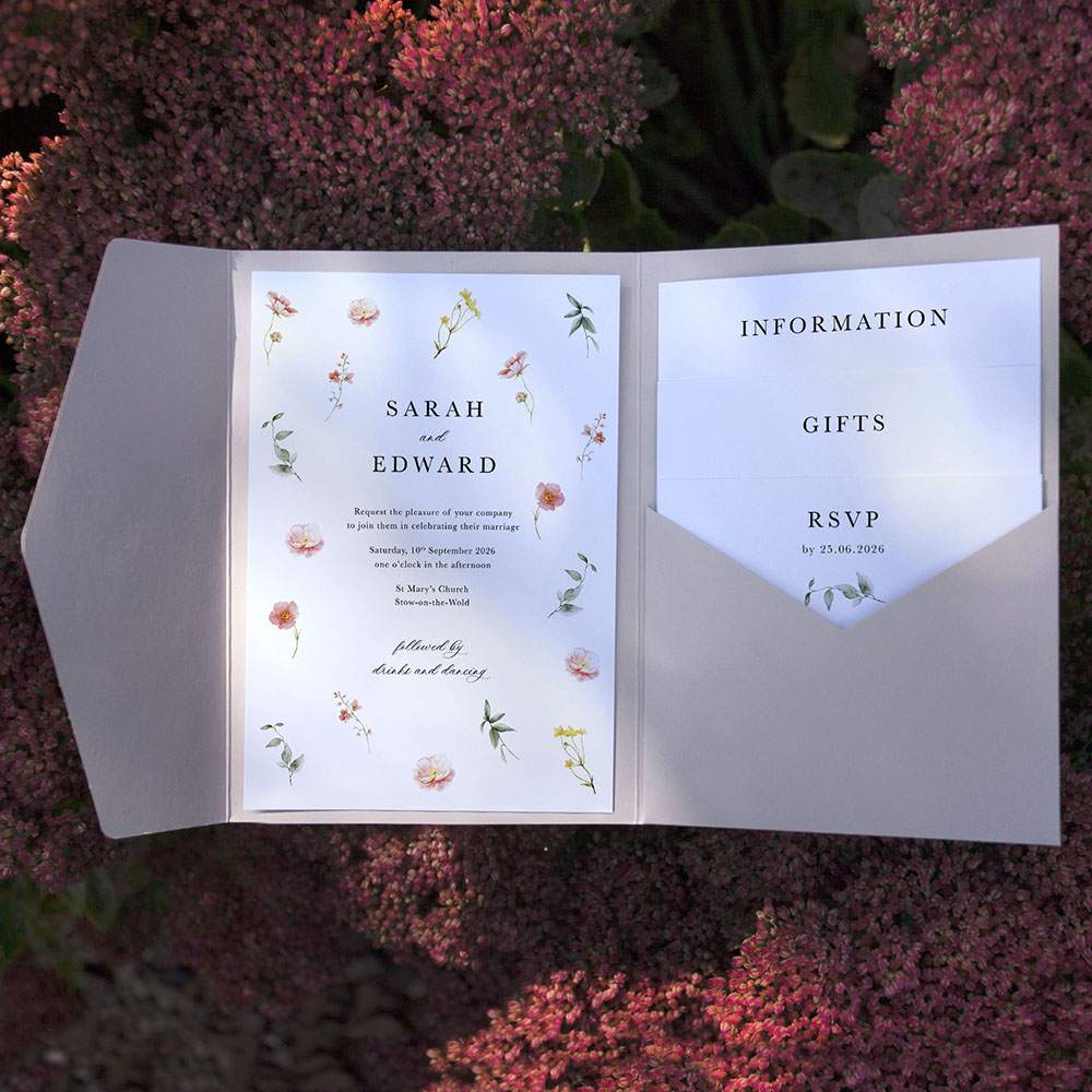 'Floral Finesse' Pocketfold Wedding Invitation Sample