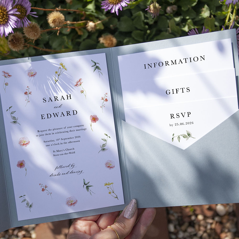 'Floral Finesse' Pocketfold Wedding Invitation Sample