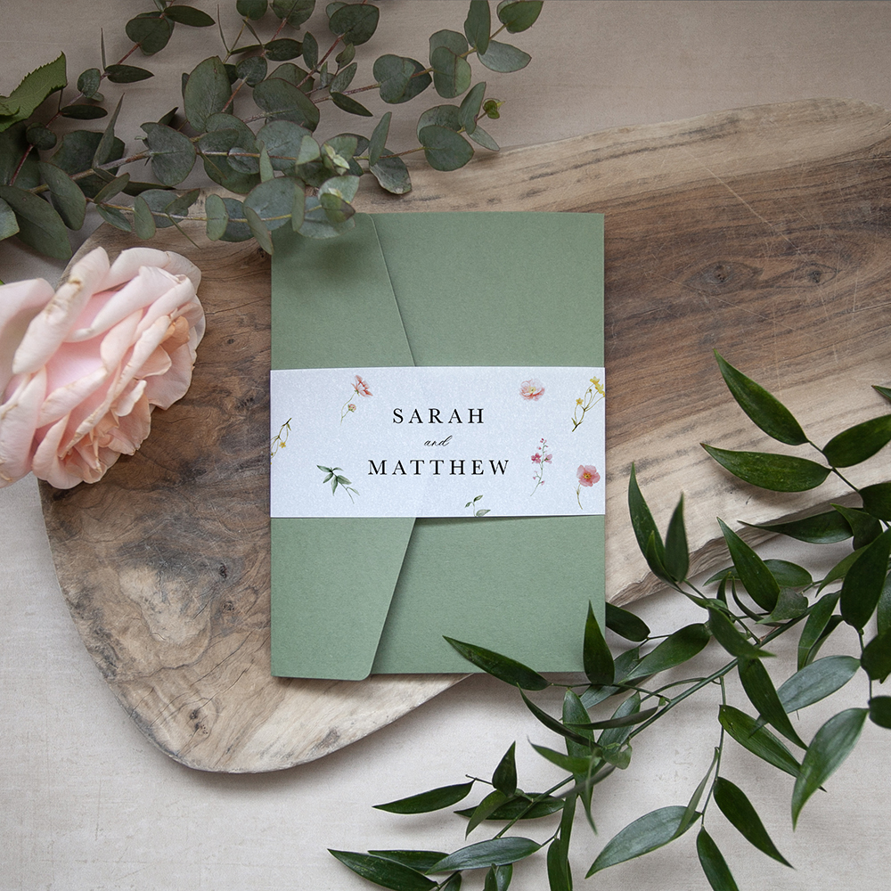 'Floral Finesse' Pocketfold Wedding Invitation Sample