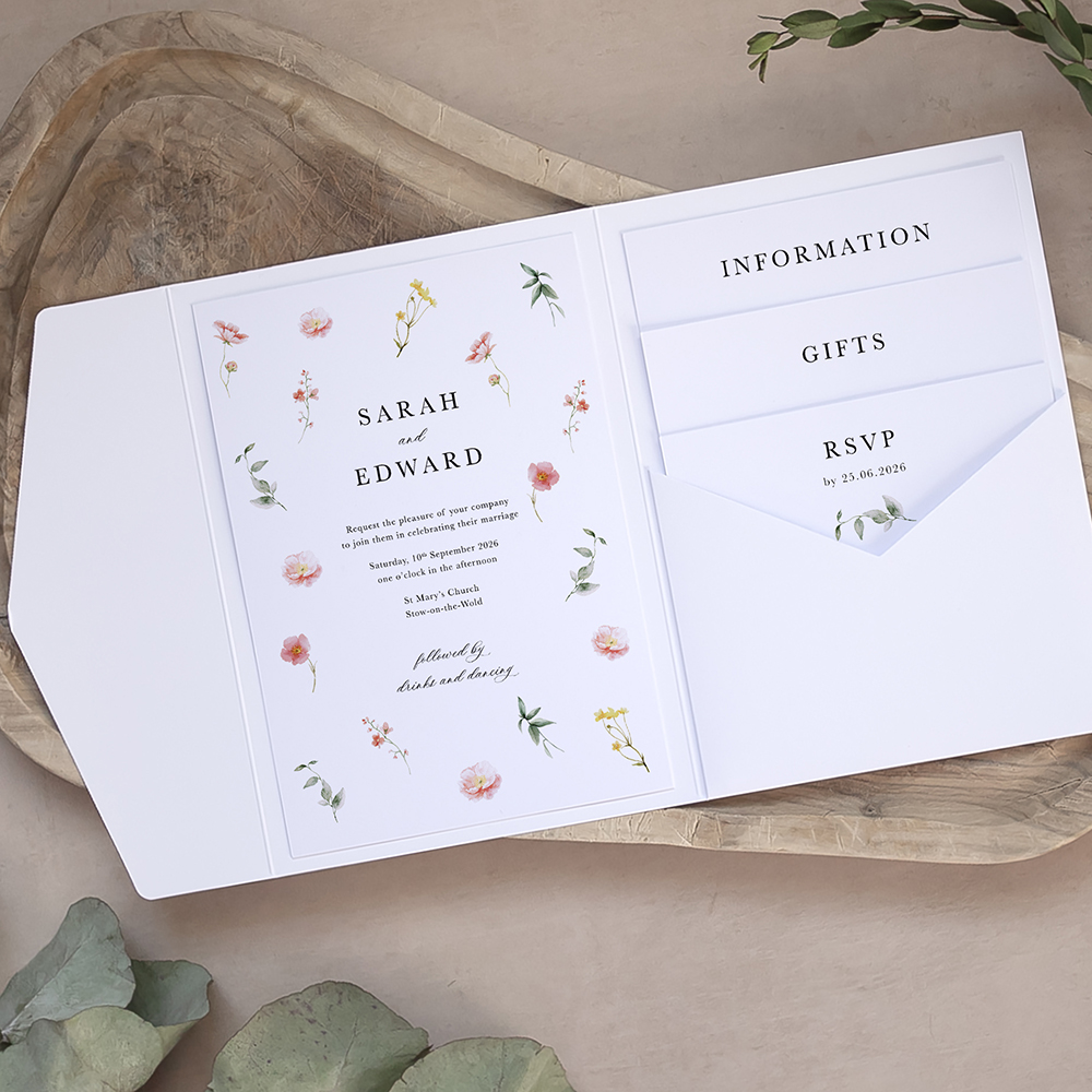 'Floral Finesse' Pocketfold Wedding Invitation Sample