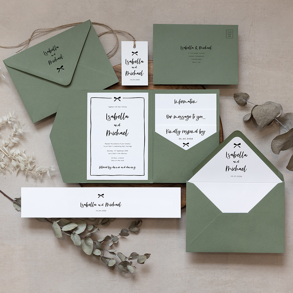 'Hand-Drawn Minimalist HD001' Pocketfold Wedding Invitation