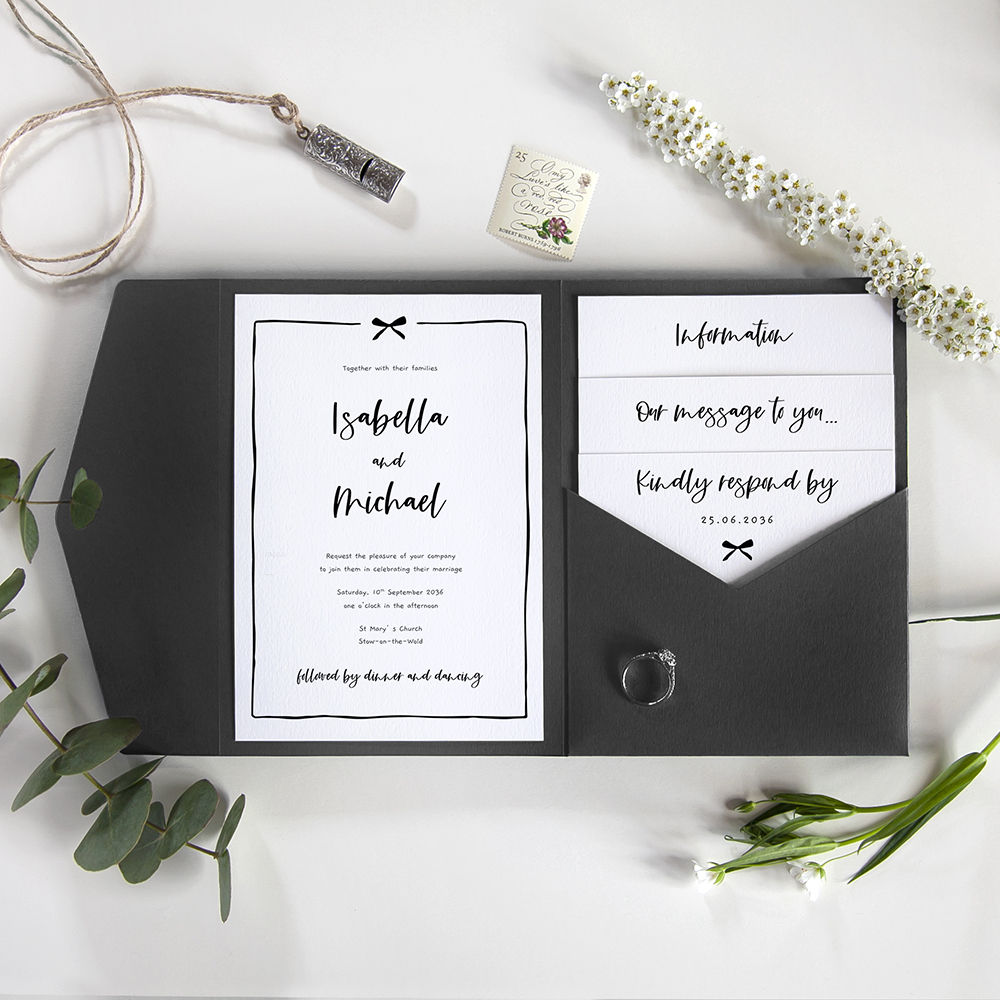 'Hand-Drawn Minimalist HD001' Pocketfold Wedding Invitation