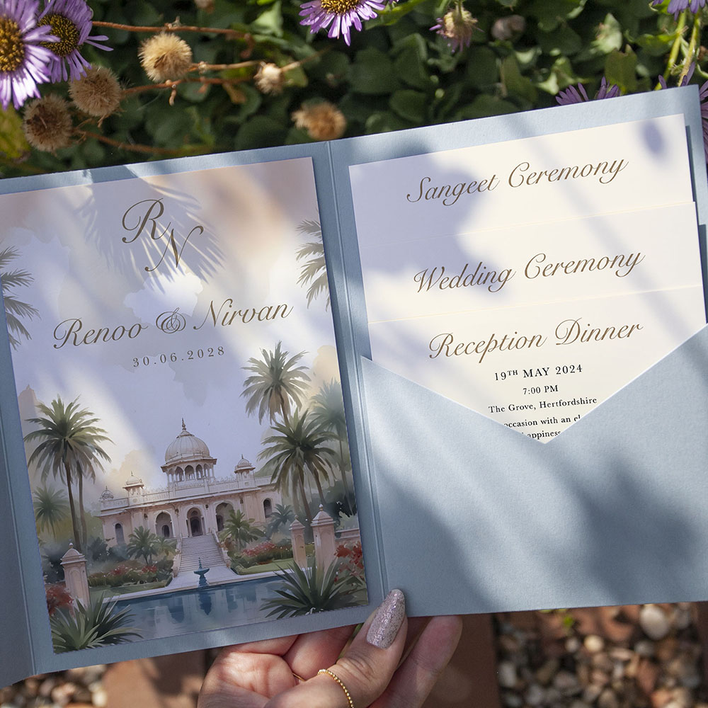 'Indian Botanical' Pocketfold Wedding Invitation