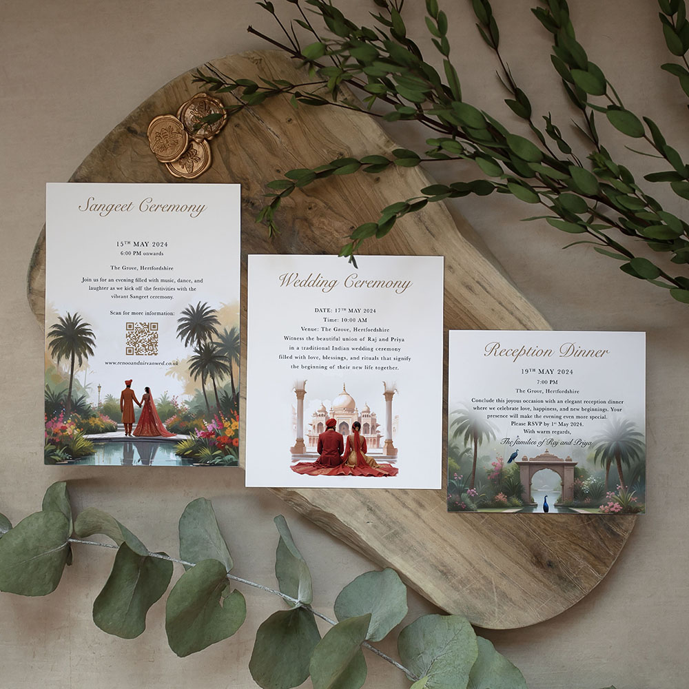 'Indian Botanical' Pocketfold Wedding Invitation