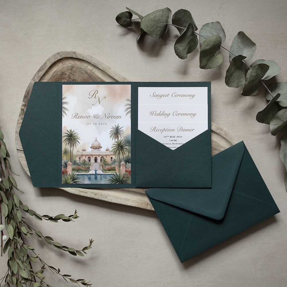 'Indian Botanical' Pocketfold Wedding Invitation