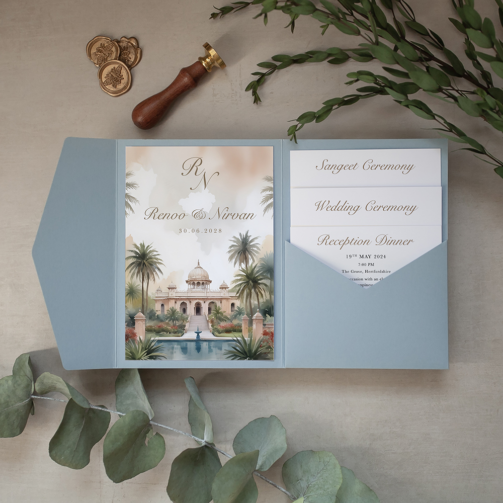 'Indian Botanical' Pocketfold Wedding Invitation