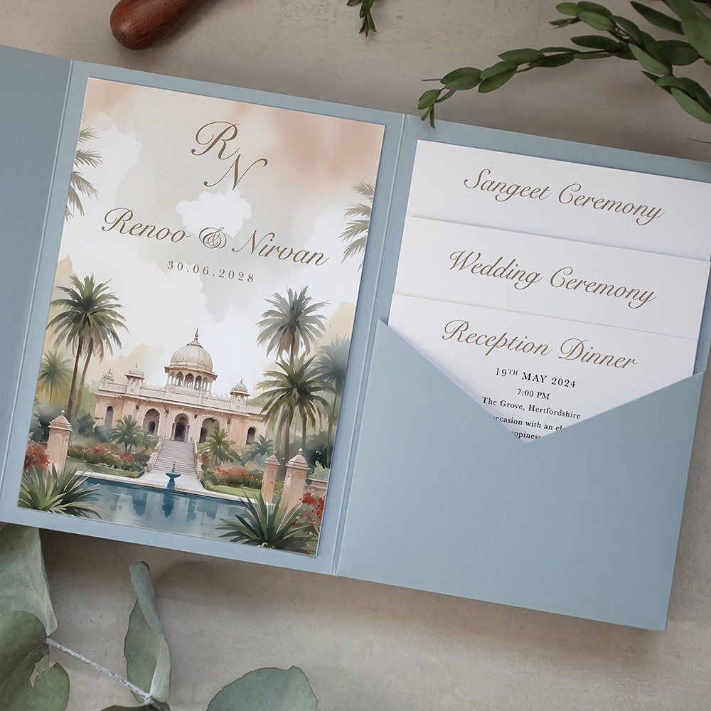 'Indian Botanical' Pocketfold Wedding Invitation