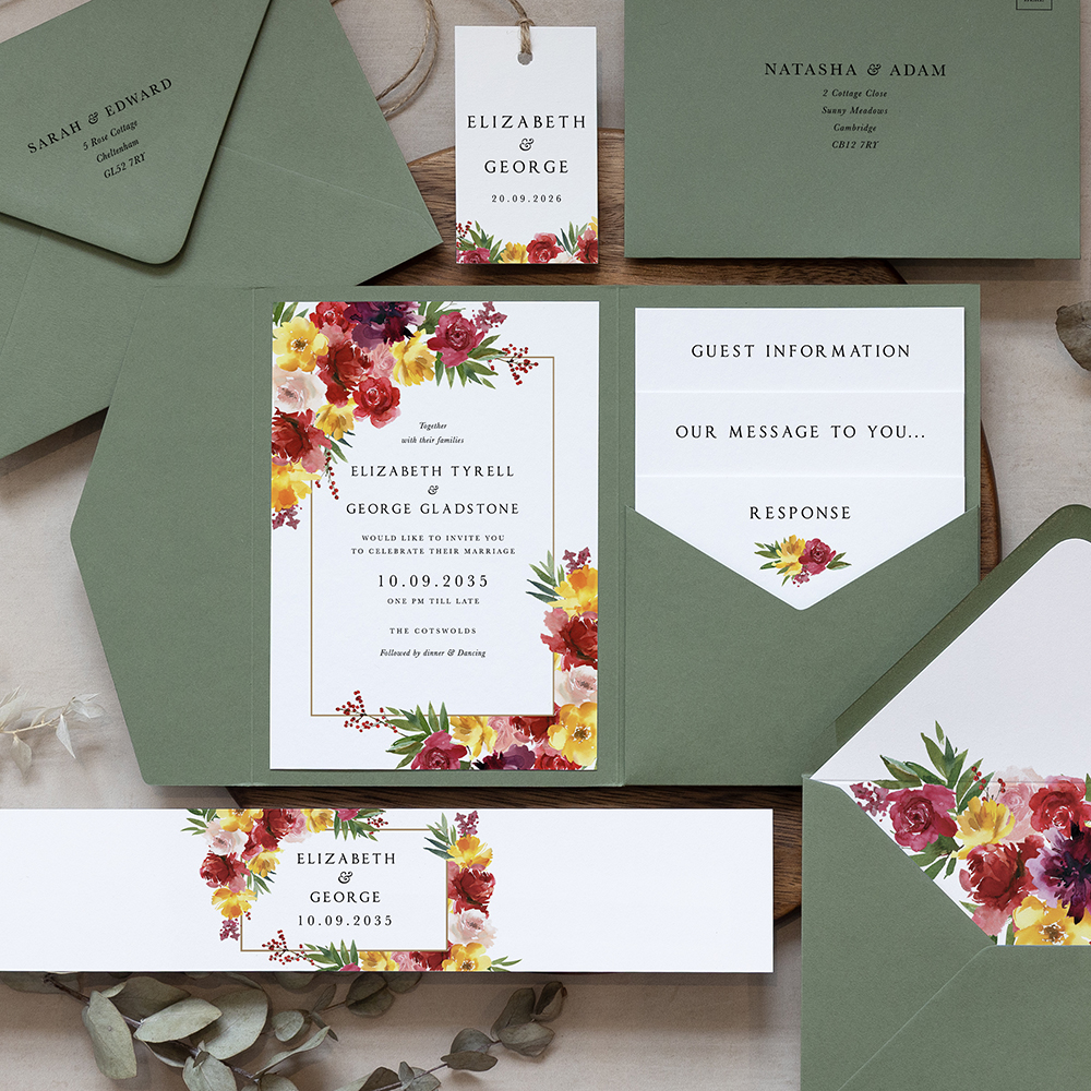 'Lush Romance' Pocketfold Wedding Invitation