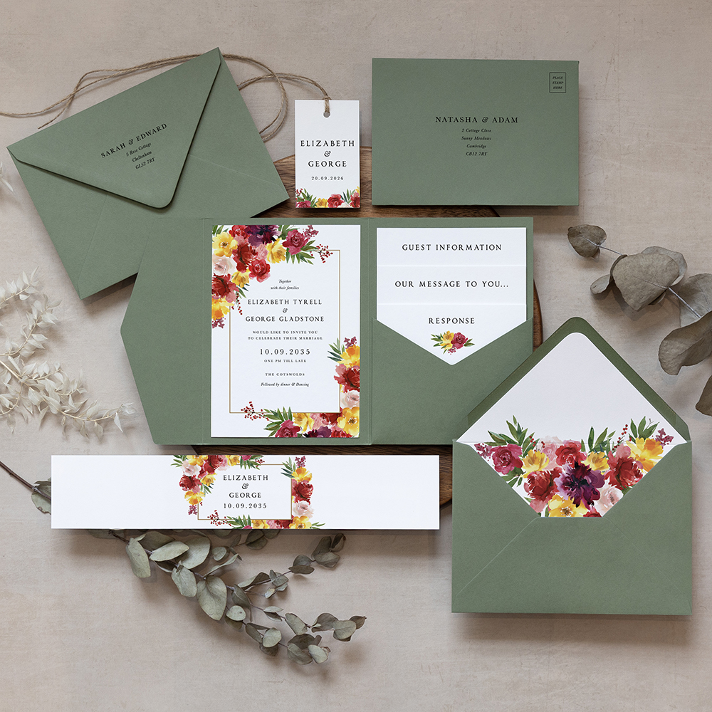 'Lush Romance' Pocketfold Wedding Invitation