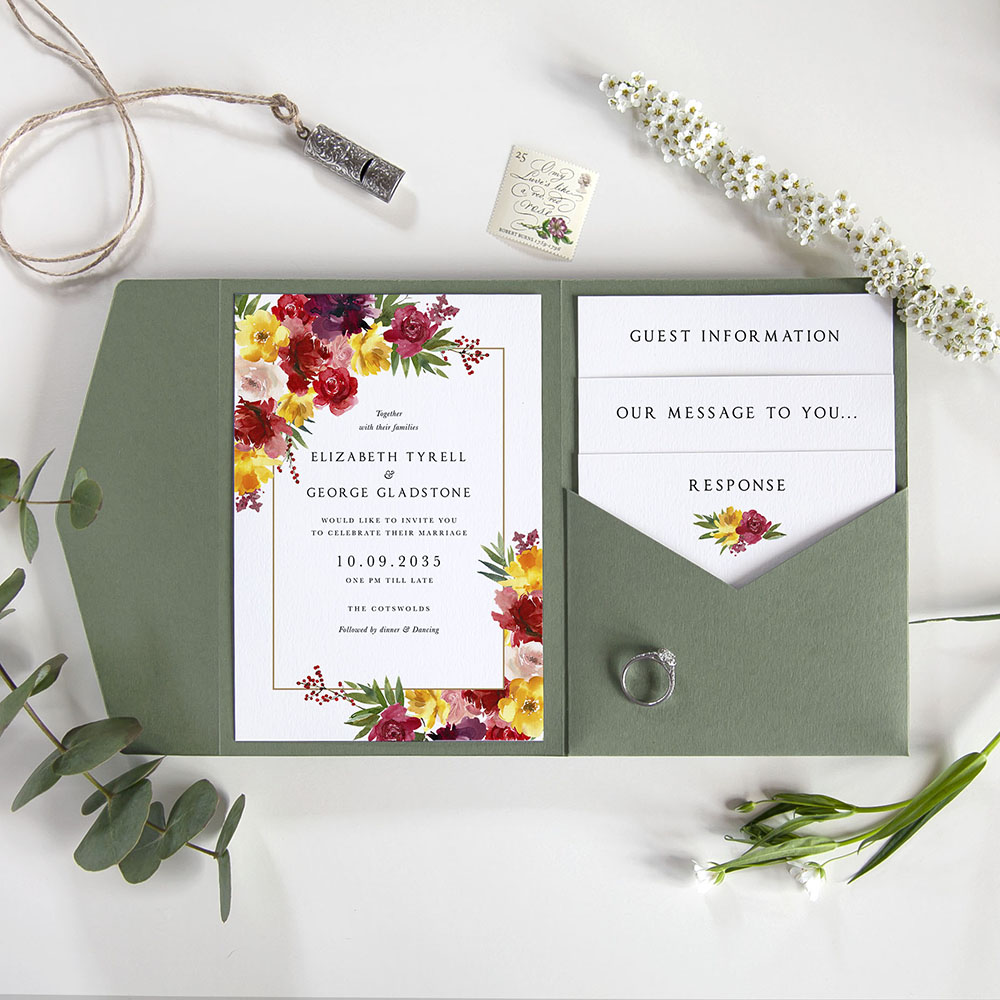 'Lush Romance' Pocketfold Wedding Invitation