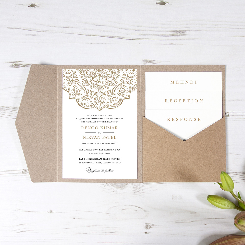 'Mandala' Pocketfold Wedding Invitation Sample