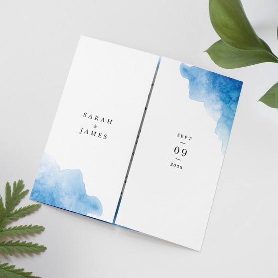 'Blue Watercolour Splash' Printed Gatefold Wedding Invitation