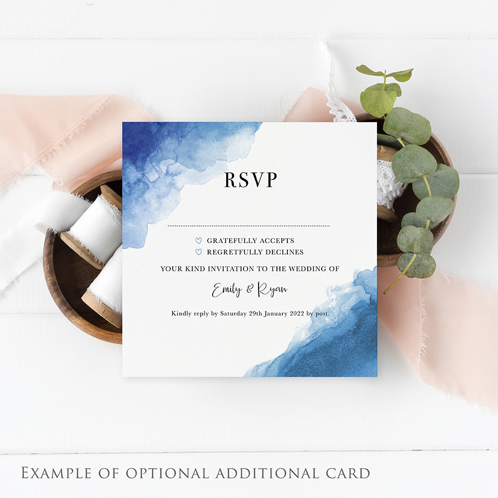 'Blue Watercolour Splash' Printed Gatefold Wedding Invitation