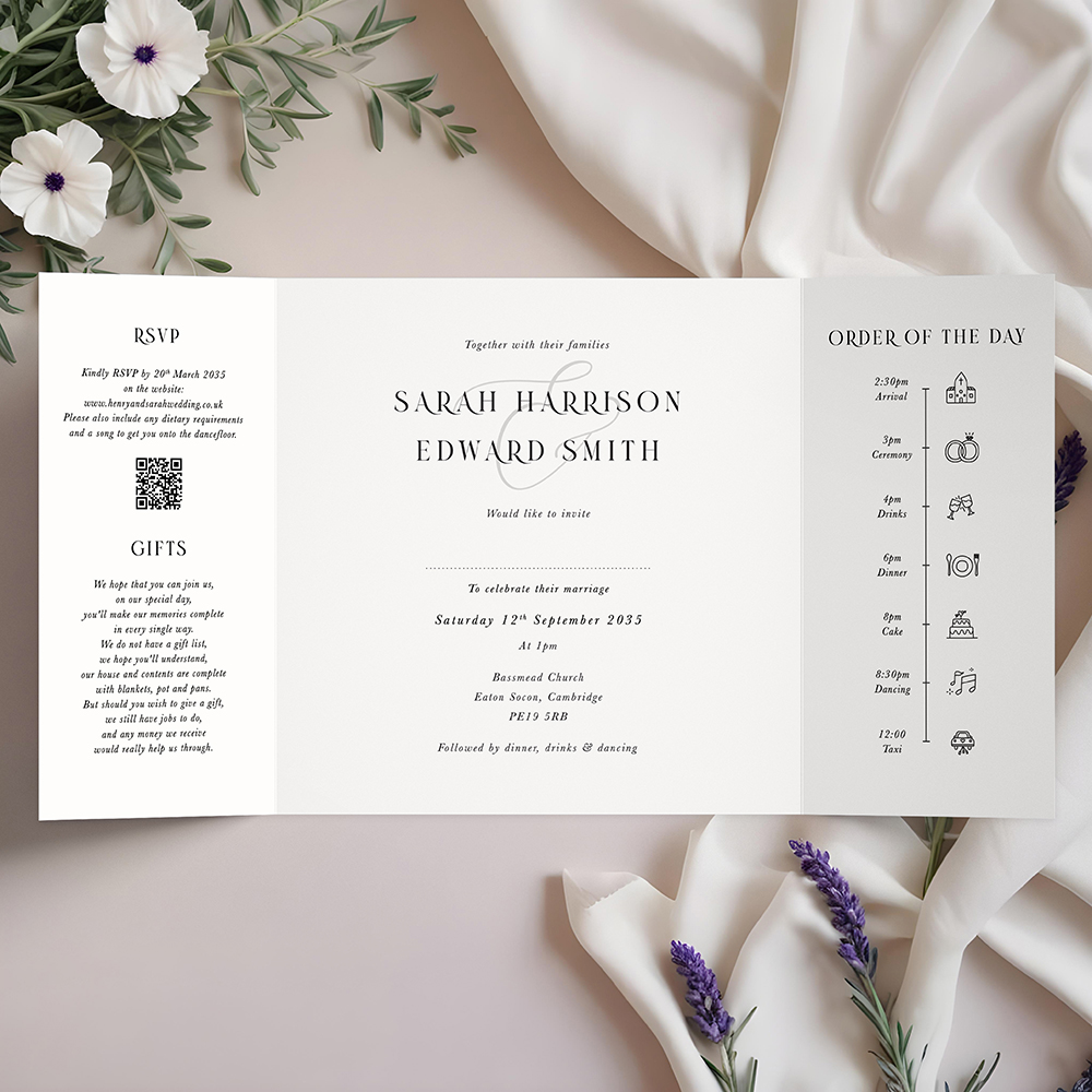 'Isadora' Printed Gatefold Wedding Invitation