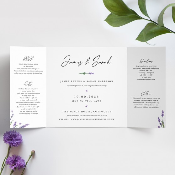 'Lavender' Printed Gatefold Wedding Invitation