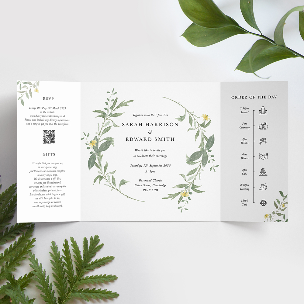 'Meadow Musings' Printed Gatefold Wedding Invitation