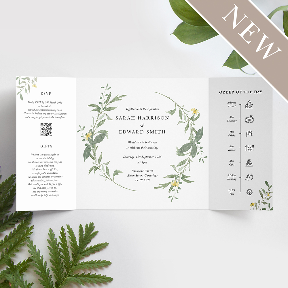 'Meadow Musings' Printed Gatefold Wedding Invitation