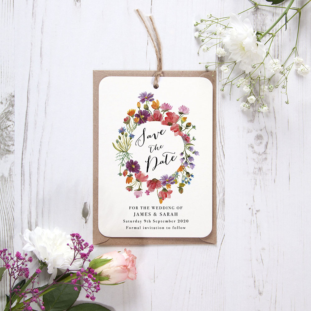 'Wild Floral Wreath’ Save the Date Tag