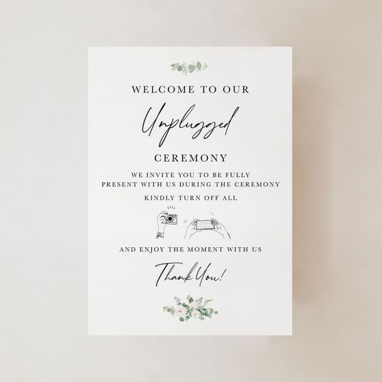 'CE18 Classic Eucalyptus' Unplugged Ceremony Sign - A5/A4/A3