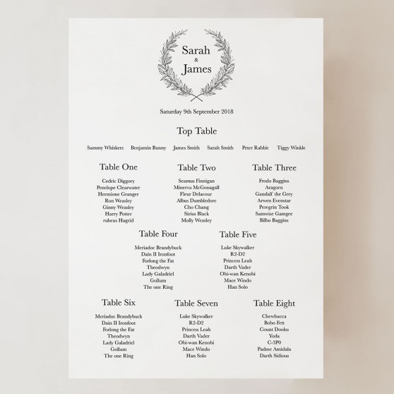 'Alice' Small A3 Table Plan