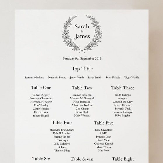 'Alice' Small A3 Table Plan