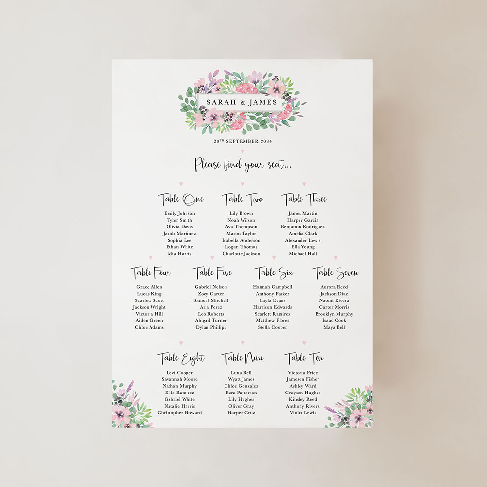 'Chloe' Small A3 Table Plan