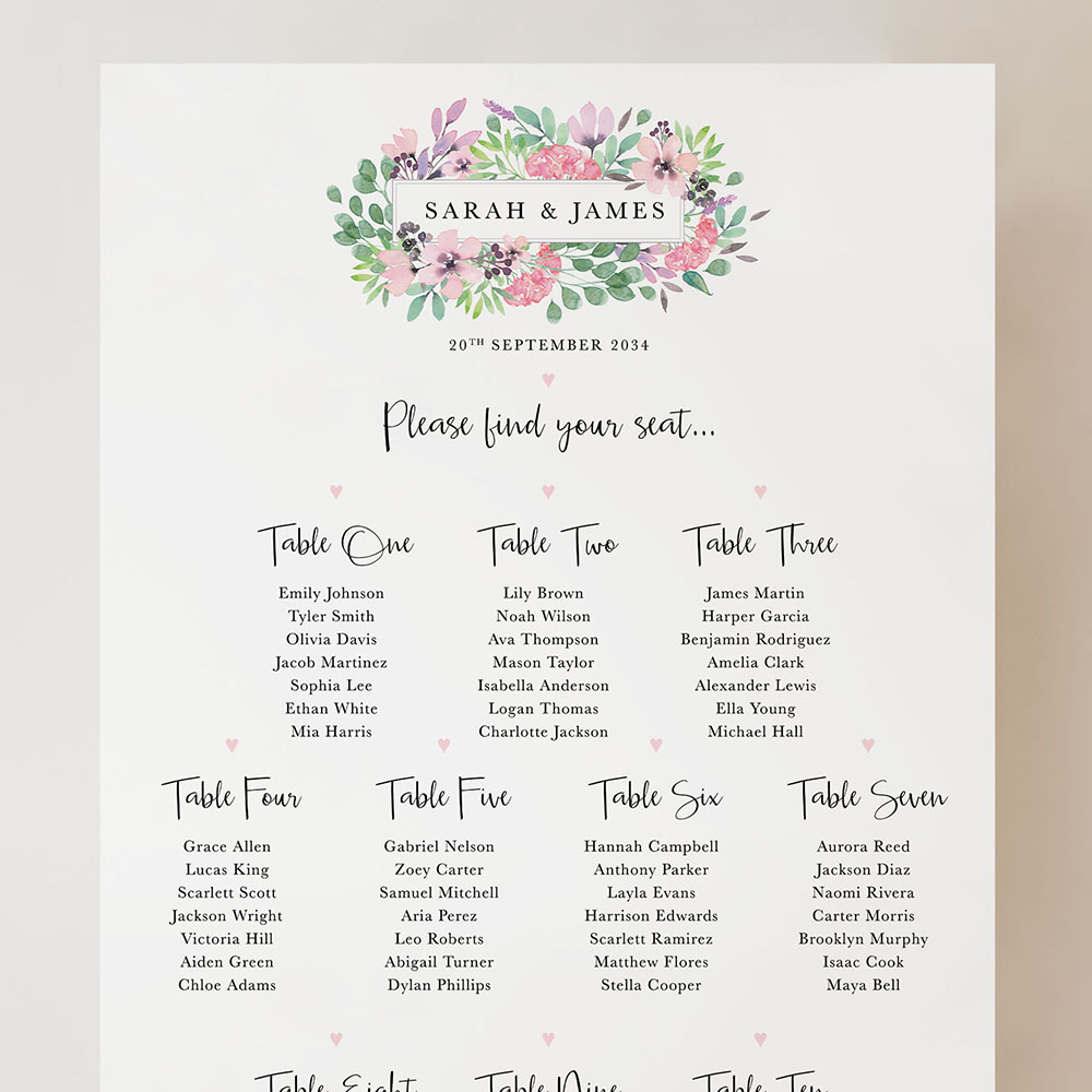 'Chloe' Small A3 Table Plan