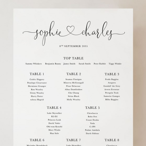 'Edward' Small A3 Table Plan