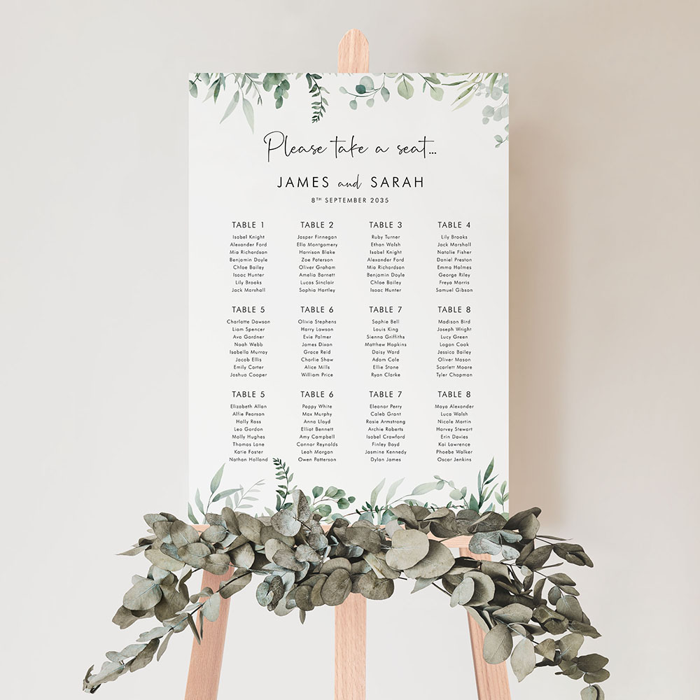 'Enchanting Eucalyptus' Large White Table Plan A2/A1/A0