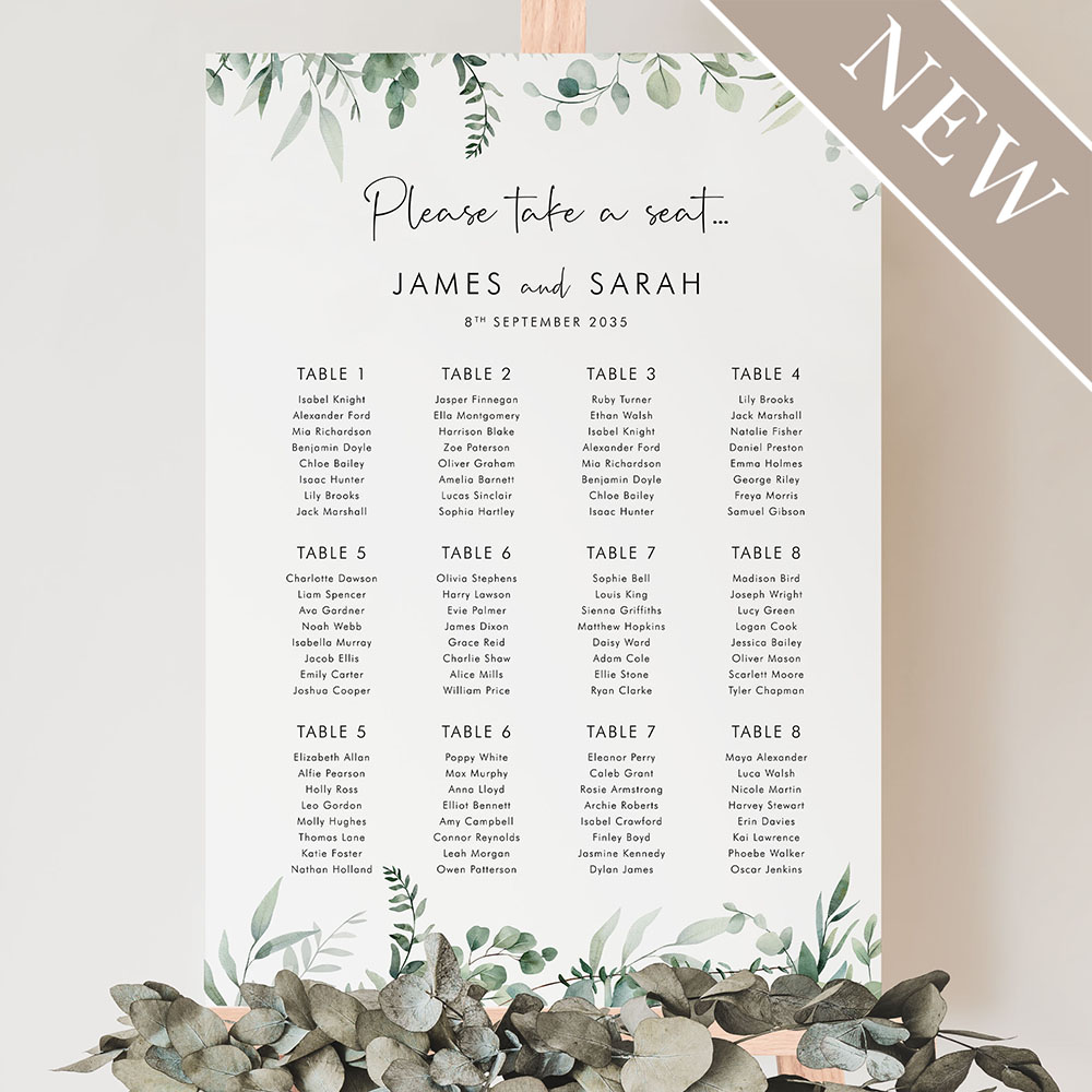 'Enchanting Eucalyptus' Large White Table Plan A2/A1/A0