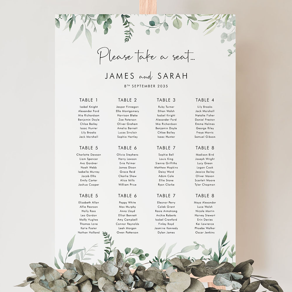 'Enchanting Eucalyptus' Large White Table Plan A2/A1/A0