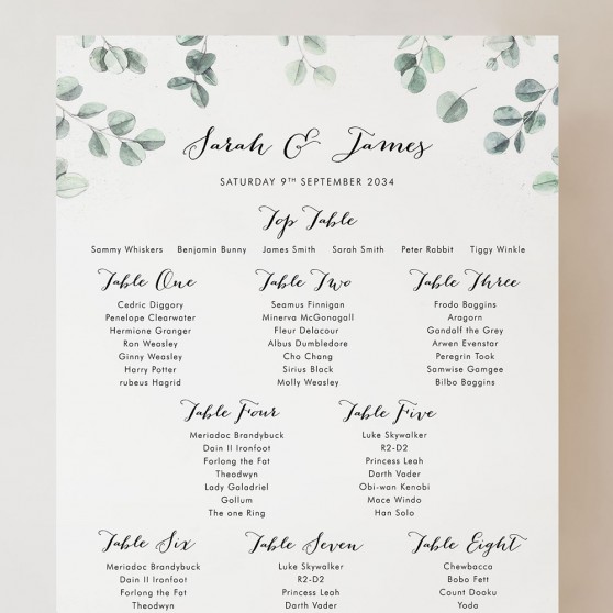 'Eucalyptus' Small A3 Table Plan