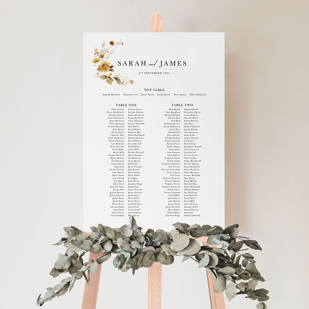 'Fall Florals' Large White Table Plan A2/A1/A0