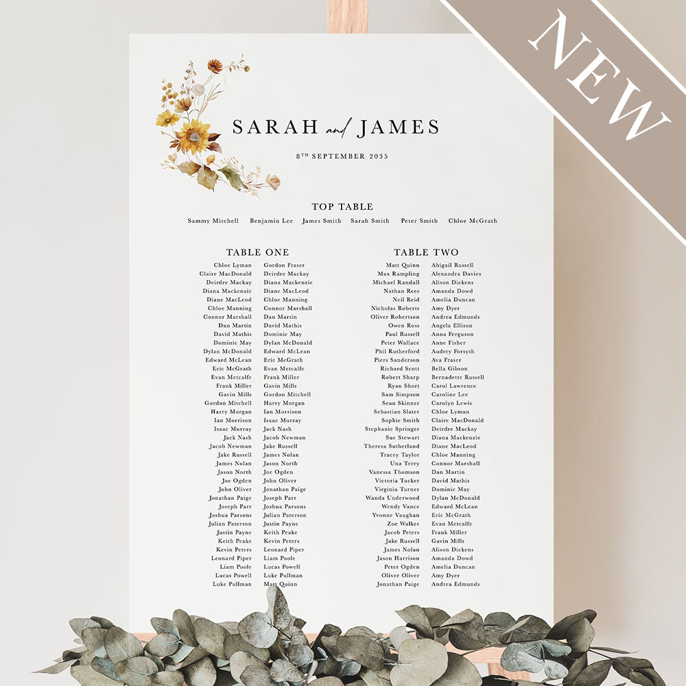 'Fall Florals' Large White Table Plan A2/A1/A0