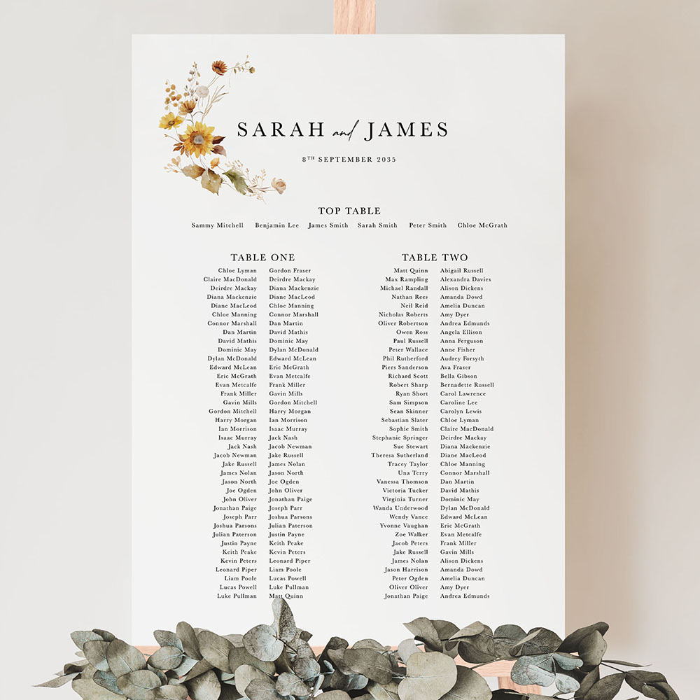 'Fall Florals' Large White Table Plan A2/A1/A0